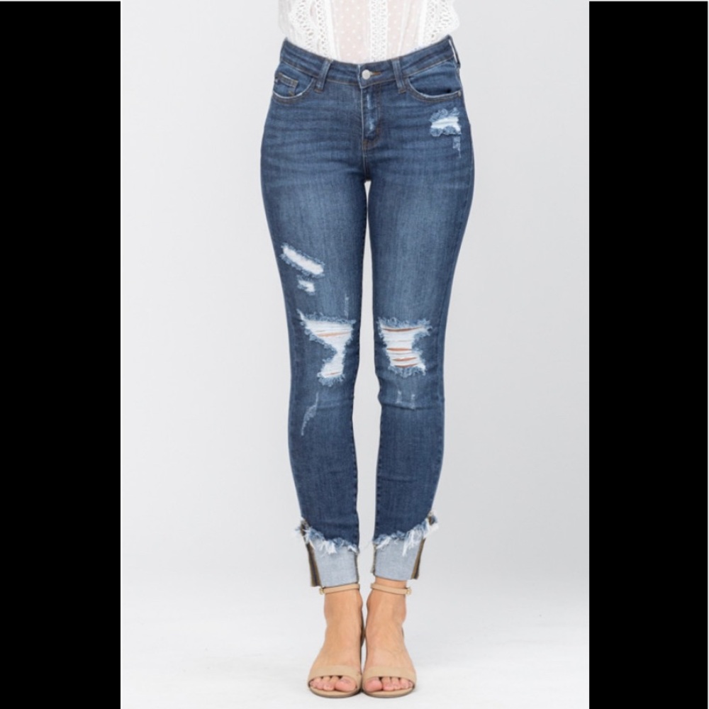 NWT Asymmetrical Cuffed Distressed Skinny Jeans